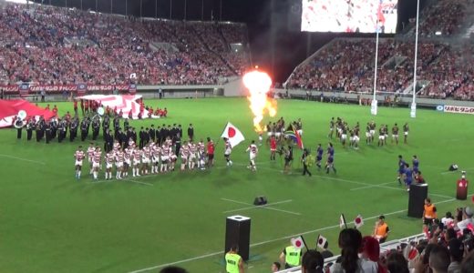 選手入場ラグビーワールドカップ前哨戦 日本×南アフリカ熊谷ラグビー場リポビタンDチャレンジカップ2019
