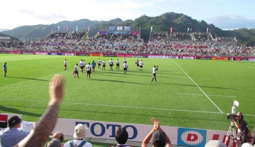 フィジーの選手の挨拶（ラグビーW杯釜石会場）