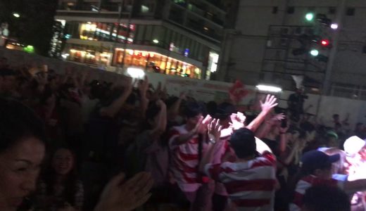 最初のトライ　日本　対　サモア　ラグビーワールドカップ　調布ファンゾーン