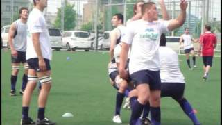 ラグビー　Ｕ２０　フランス・南アフリカ試合前の練習( 一一)