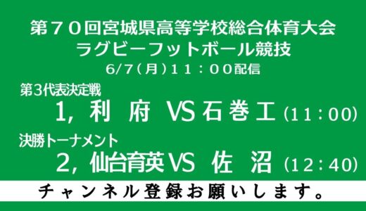 第７０回宮城県高等学校総合体育大会ラグビーボール競技４日目第３代表決定戦、決勝戦