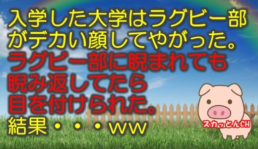 【スカッとする話2】入学した大学はラグビー部がデカい顔してやがった.。ラグビー部に睨まれても睨み返してたら目を付けられた。結果・・・ｗｗ（スカッとんCH）