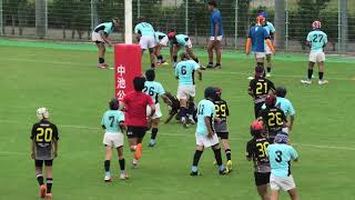 中学ラグビー　岐阜県中学校選抜Ｂ（黒）ＶＳ　豊橋ラグビースクールＢ（水色）